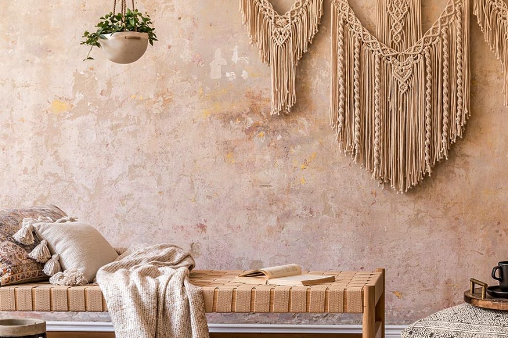 Modern composition of dining room interior with design wooden table, stylish chairs, decoration, teapot, cups, vessel, commode, black mock up poster map and elegant accessories in home decor.